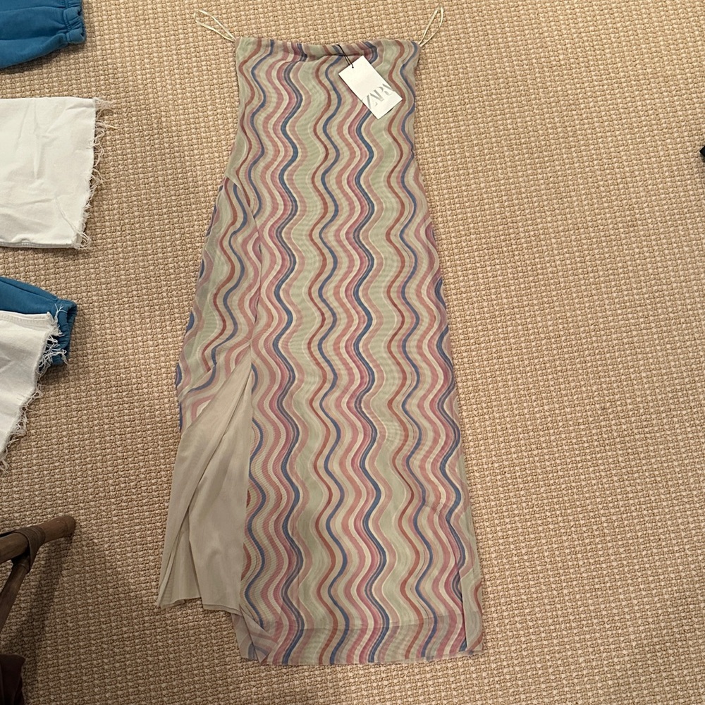 Zara Multicolor Wave Pattern Maxi Dress